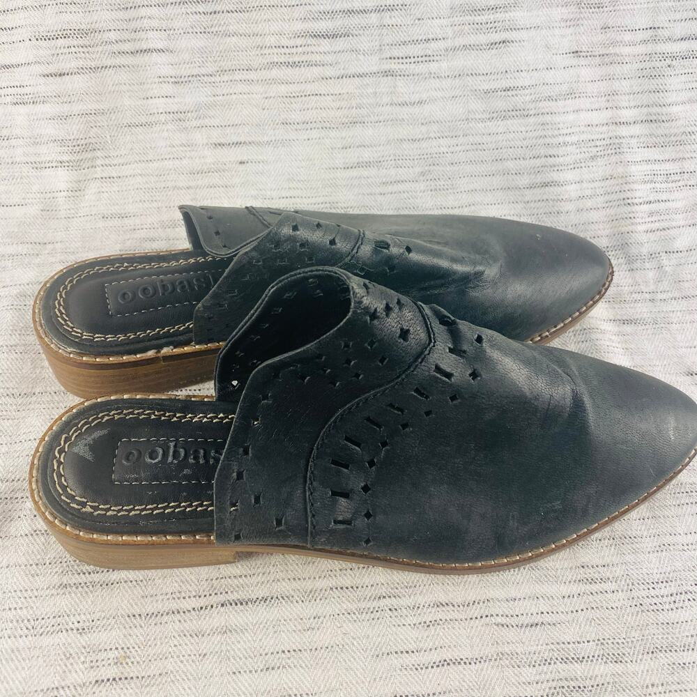 Oobash Black Leather Slip On Mules Size 7